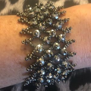 Sparkling Stretch Blingy Bracelet with pewter colored beads.